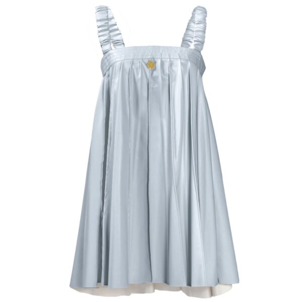 Blue Pleated Vegan LeatherMini Dress Or03