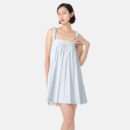 Blue Pleated Vegan LeatherMini Dress Or03