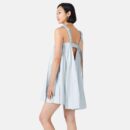 Blue Pleated Vegan LeatherMini Dress Or03
