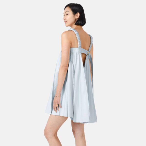 Blue Pleated Vegan LeatherMini Dress Or03 - Image 3