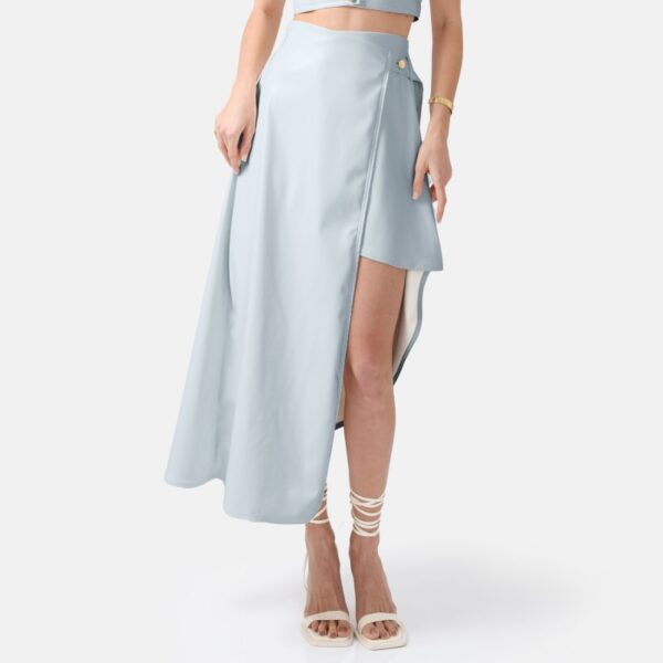 Blue Vegan Faux Leather Wrap Skirt Or04 - Image 3