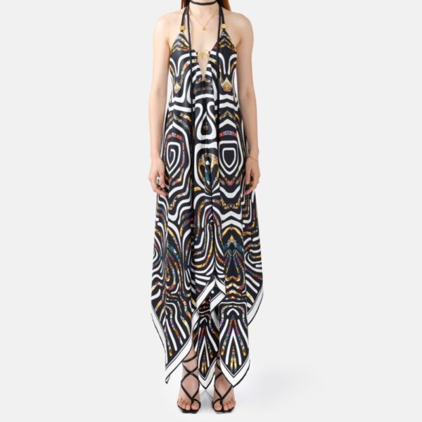 Black White Pure Silk Slip Maxi Dress  Or01 - Image 3