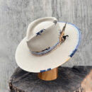 ORACOX Beige Fur Felt Fedora - City Slicker with Blue Patchwork Band & Feather