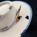 ORACOX Beige Fur Felt Fedora - City Slicker with Blue Patchwork Band & Feather
