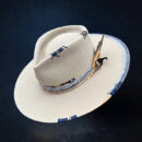 ORACOX Beige Fur Felt Fedora - City Slicker with Blue Patchwork Band & Feather